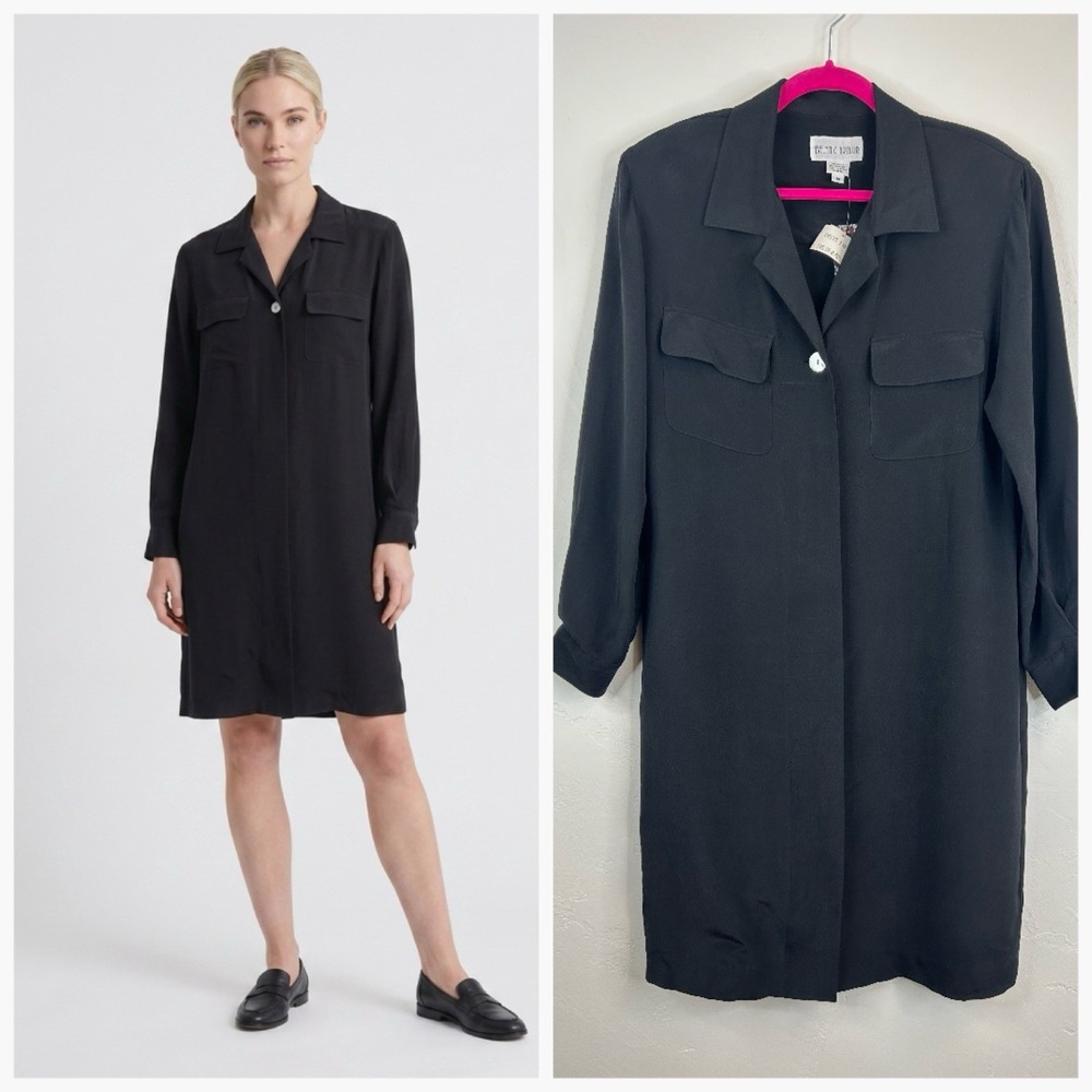 Evelyn & Arthur Vintage Black Silk Dress Size M Long Sleeve Button Up Lagenlook